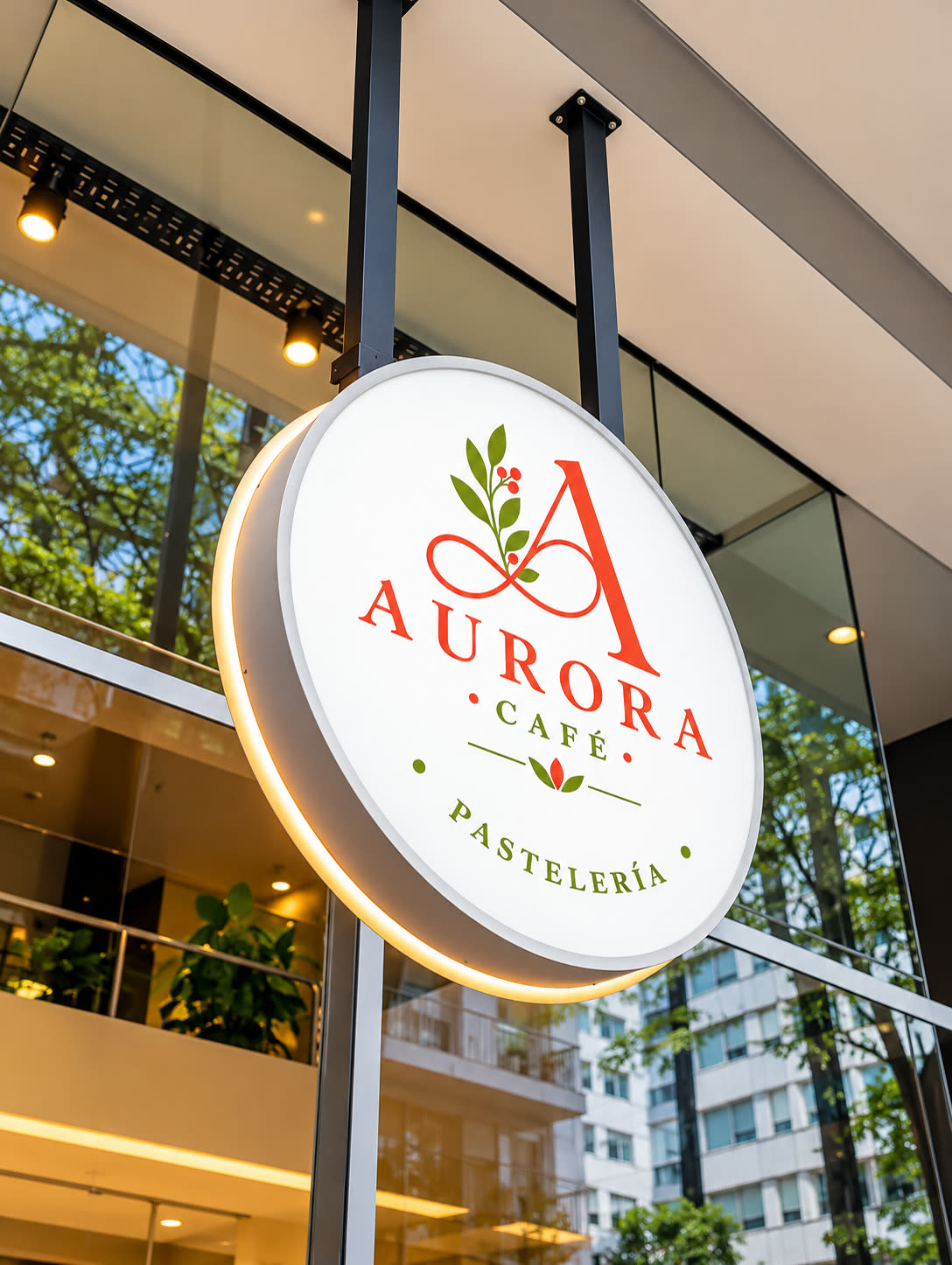 El mismo cartel de Aurora Café instalado en la fachada